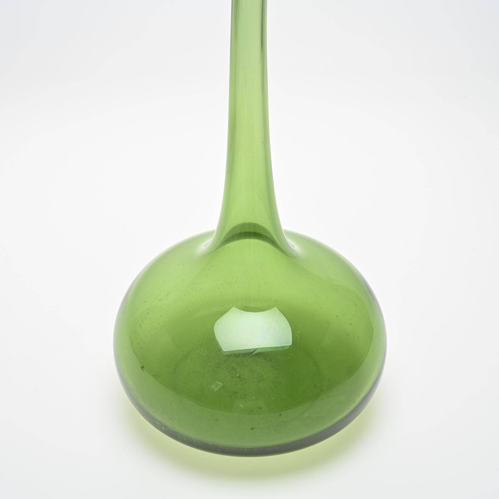 Green glass narrow-necked vase by Claude Morin, circa 1970