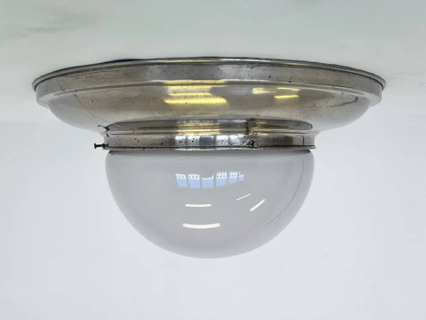 Set of three large chrome Bauhaus ceiling or wall lamps/flushmounts, 1930s
