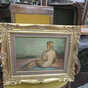 A Boyer: Oil on panel depicting a seated female nude from behind.