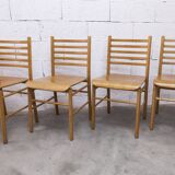 Danish ensemble transformable table 114 cm / 154 + 4 modernist chairs from the 1970s