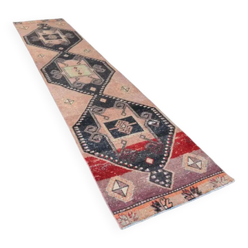Colourful long Turkish decorative rug from the 1940s, 83x205 cm.