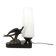 Art Deco lamp with swallow sculpture, marble base, opaque white globe.