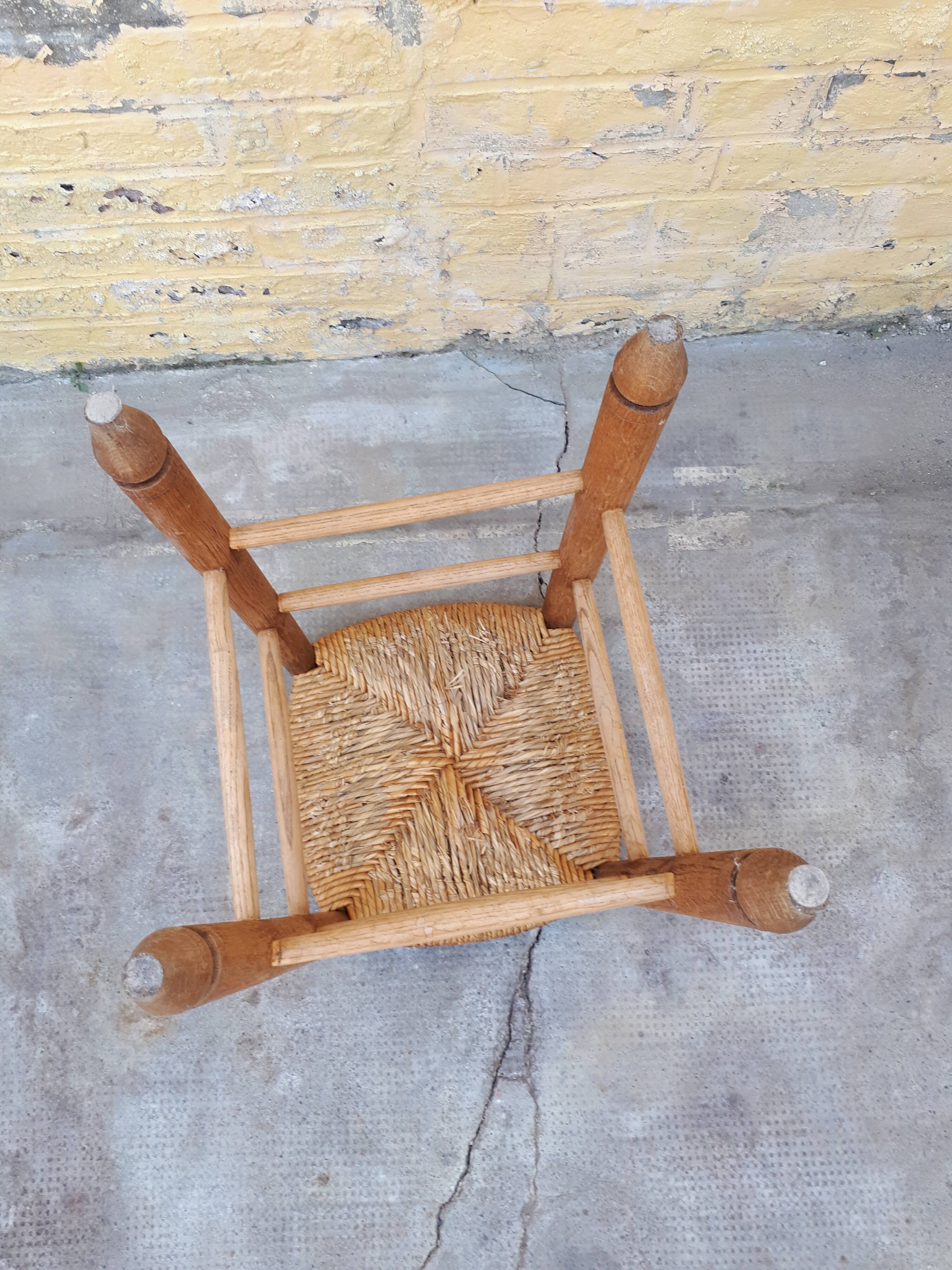 Pair of wooden and straw stools