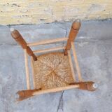Pair of wooden and straw stools