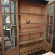 Vitrine bibliothèque en chêne massif et sapin 1920 patinée noir