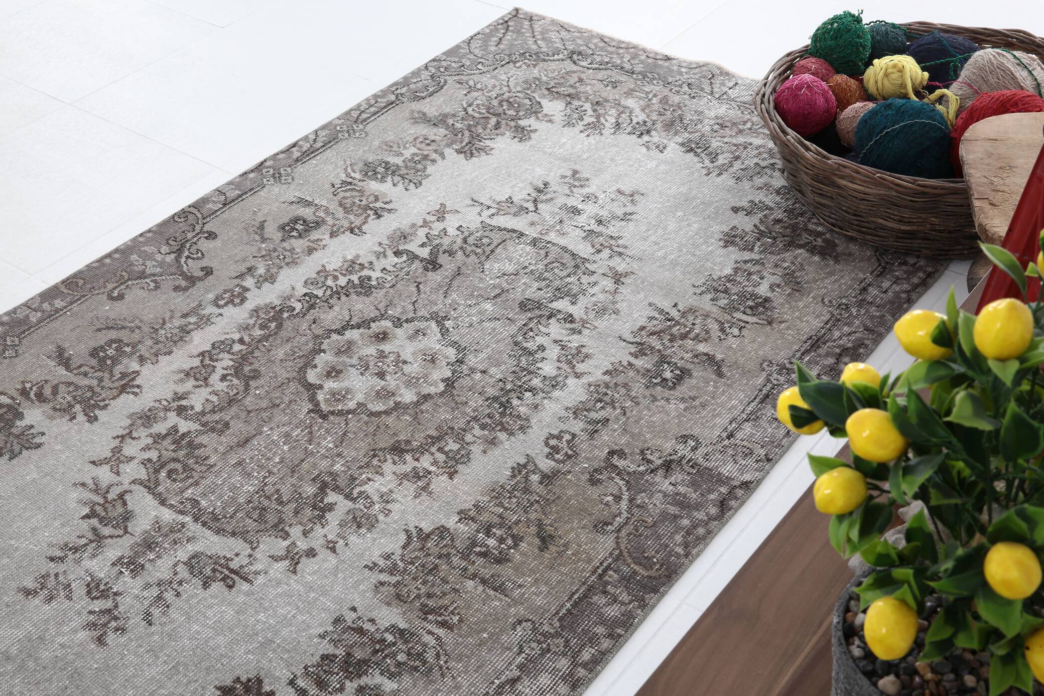 4x7 Gray & Brown Turkish Vintage Rug 114x214Cm SK 4869