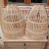 Pair of wicker pendant lights