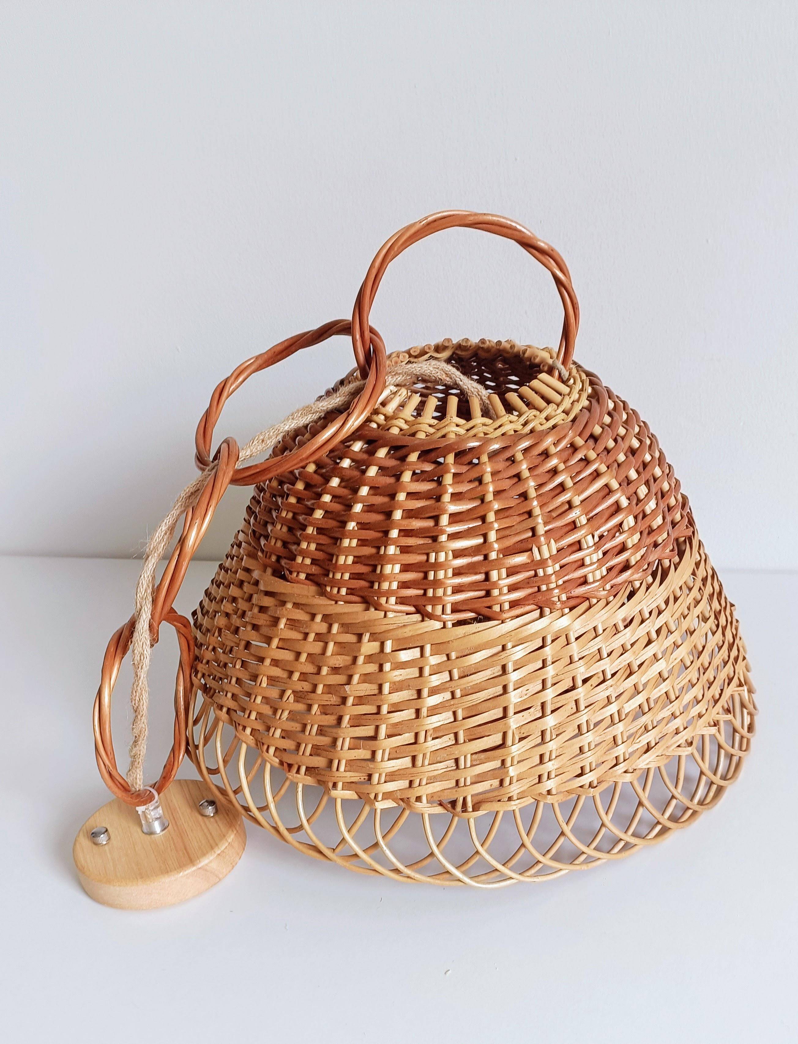 Rustic Mid-Century Wicker Pendant Lamp, Handwoven in Spain, c. 1960s
