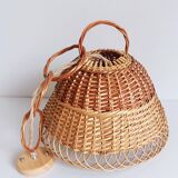 Rustic Mid-Century Wicker Pendant Lamp, Handwoven in Spain, c. 1960s
