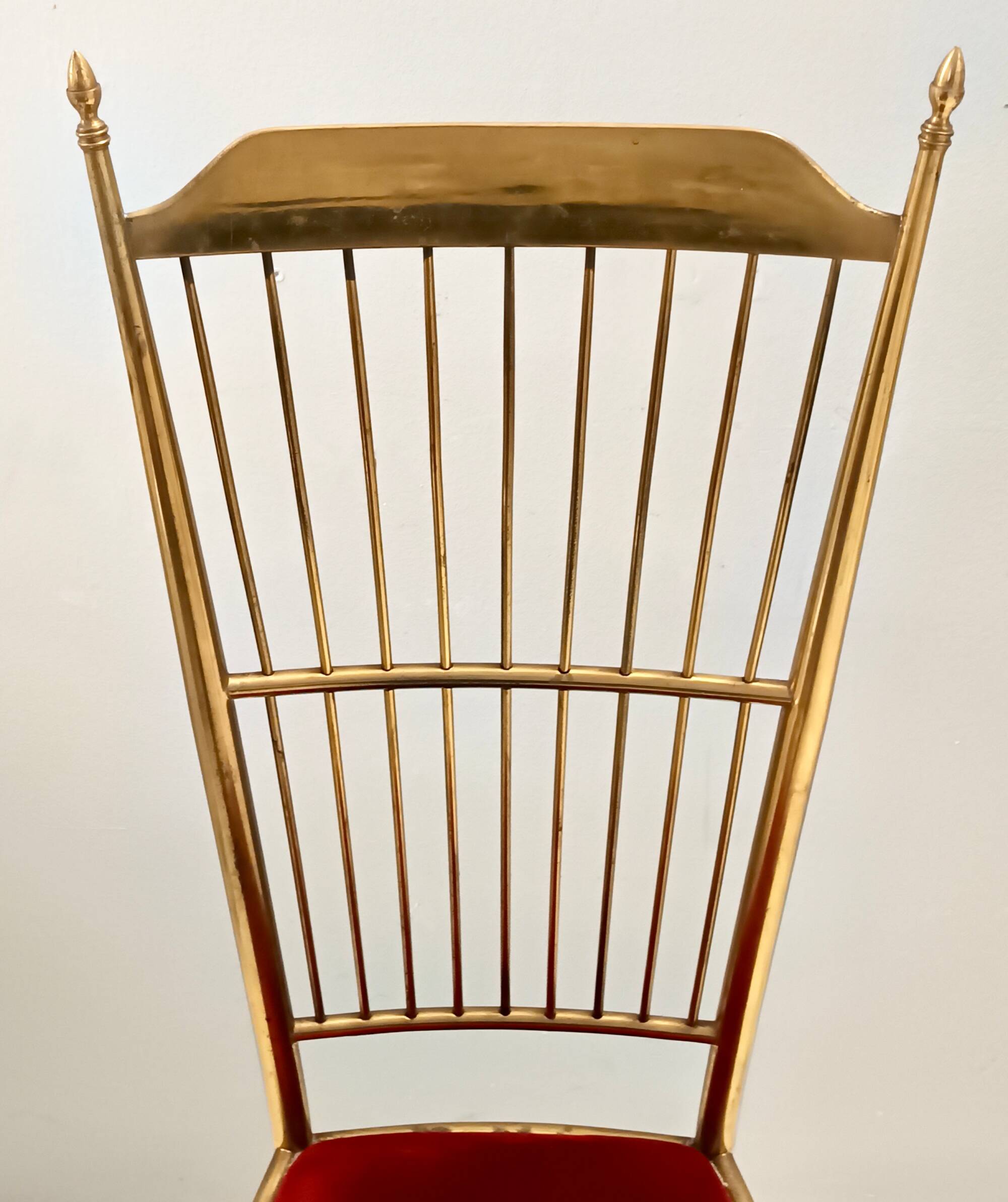 Pair of Vintage Brass and Red Velvet Chiavarine Chairs, Italy