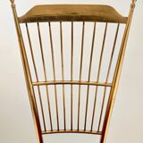 Pair of Vintage Brass and Red Velvet Chiavarine Chairs, Italy