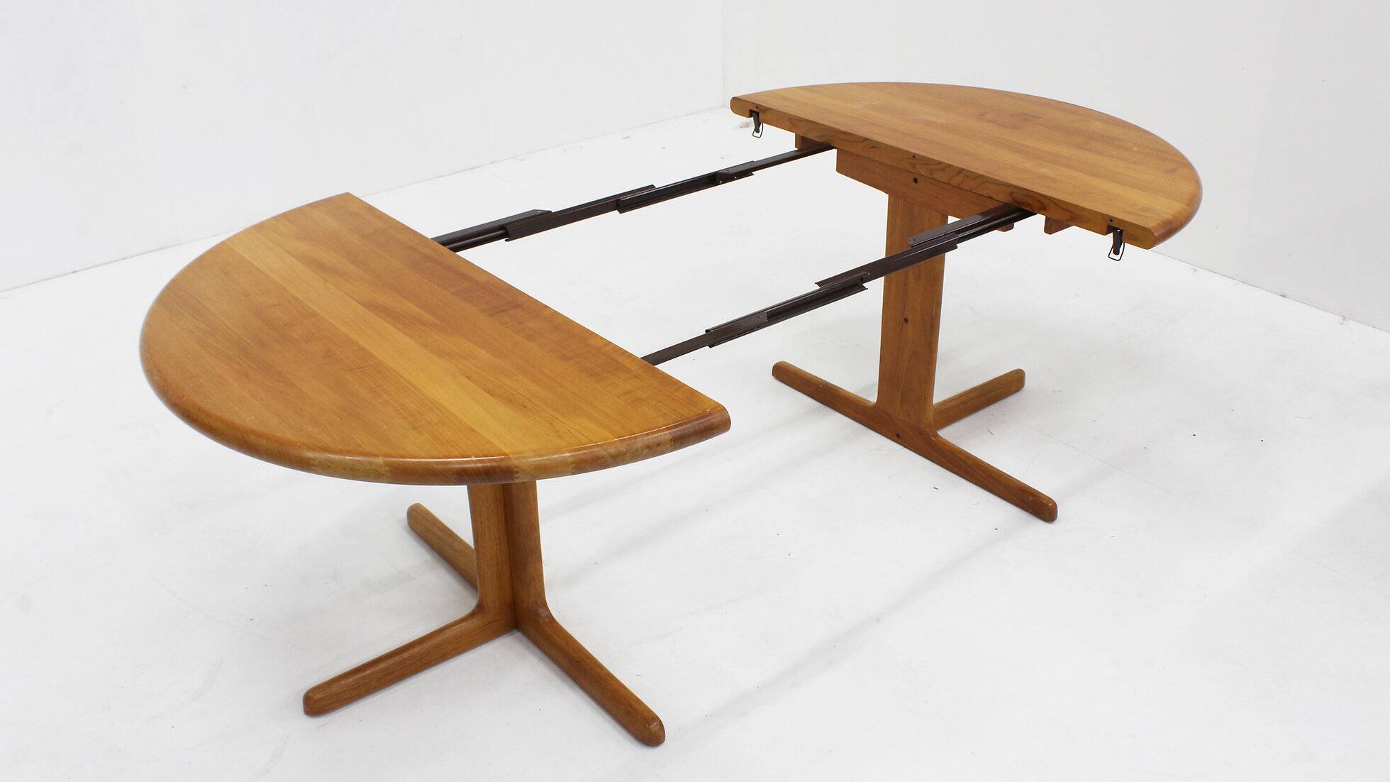 Vintage Danish round extendable dining table solid teak 1960s
