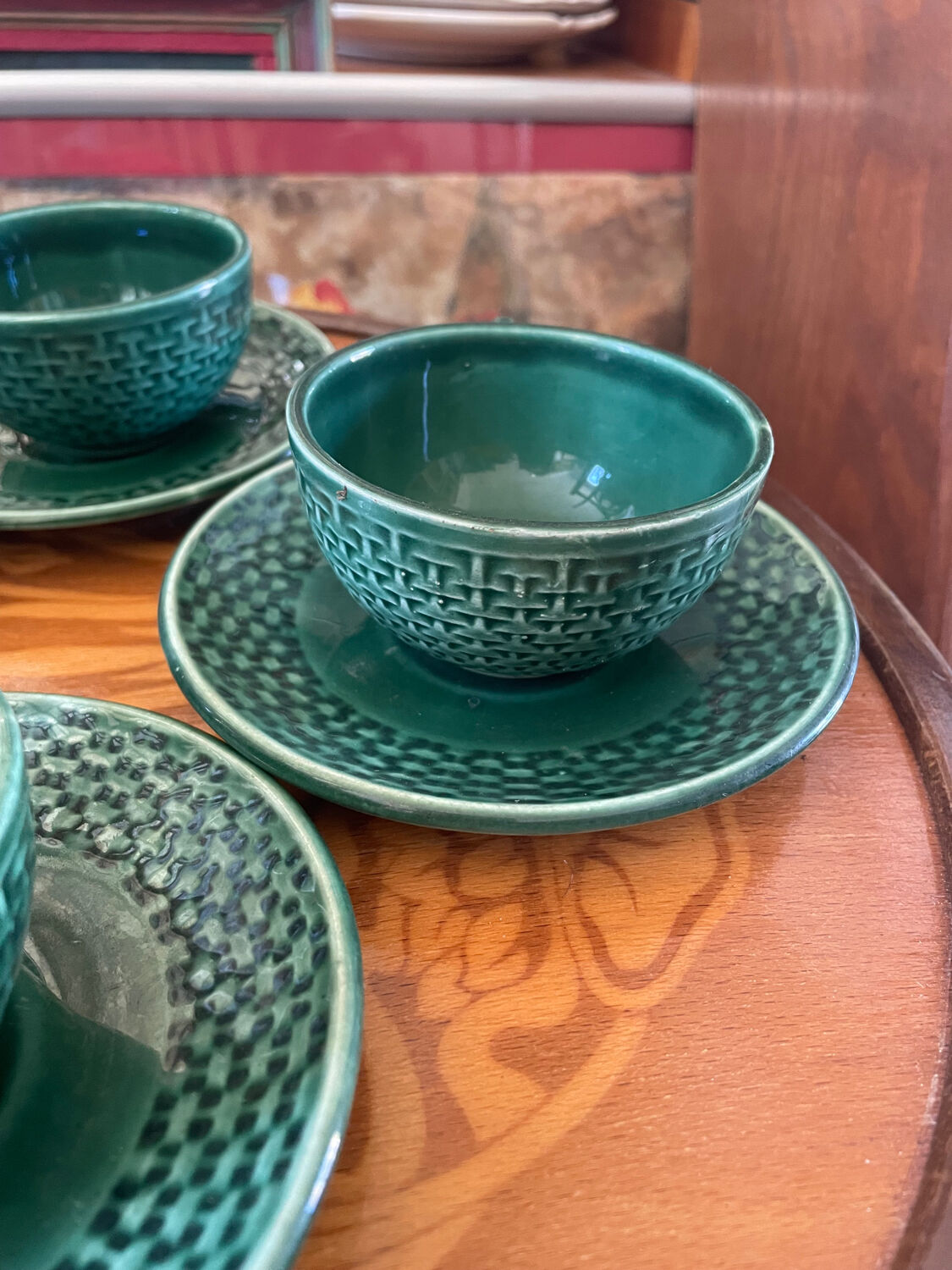 Lot 4 tasses et assiettes à café vertes céramique