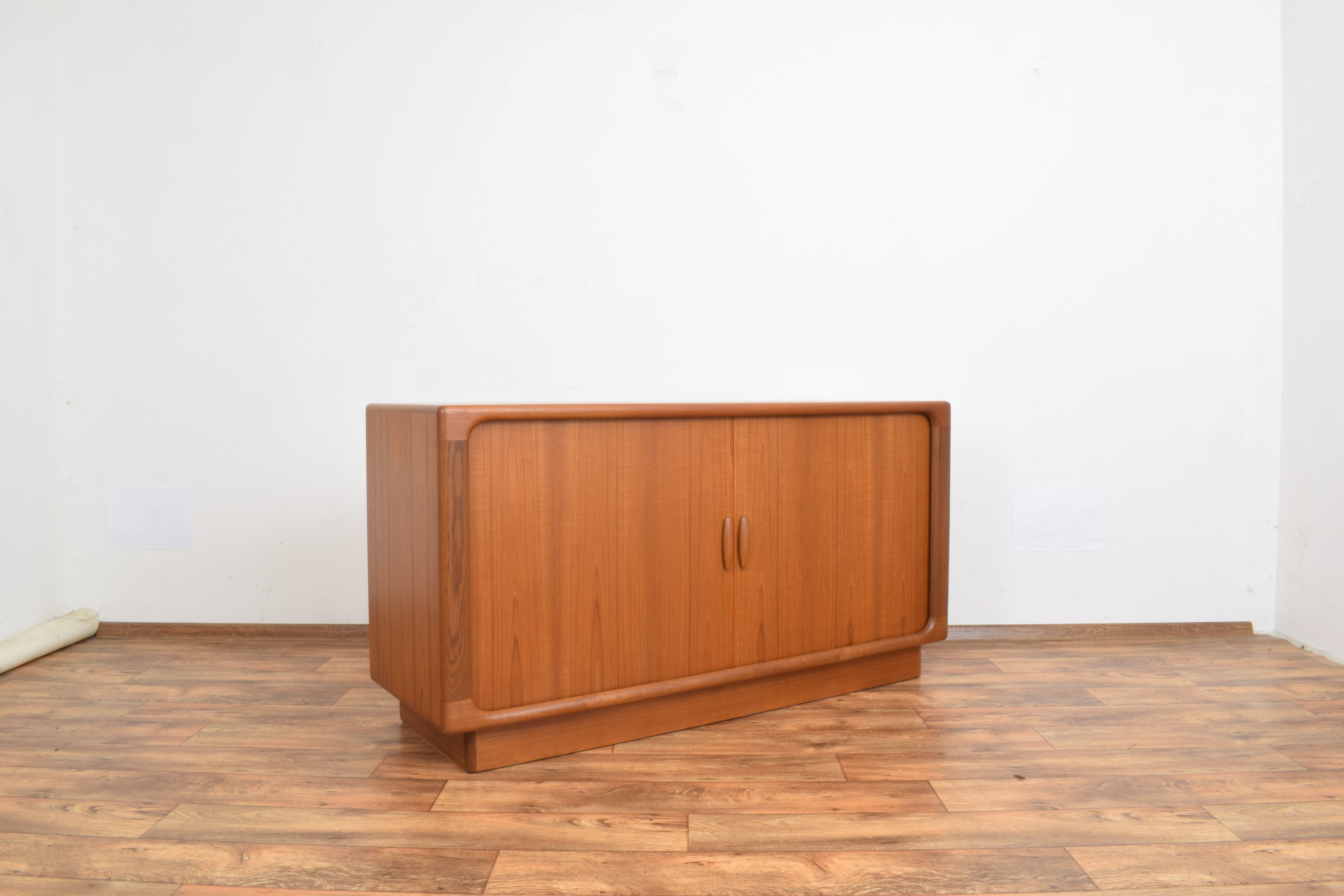 Mid-century danish teak sideboard with tambour doors from dyrlund, 1960s.