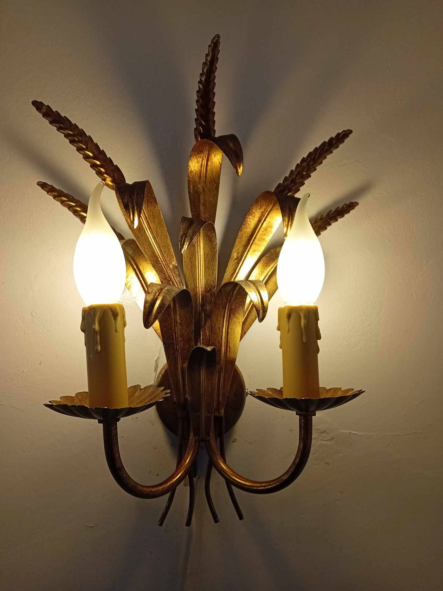 Sheaf of wheat wall lamp in gilded and patinated iron, signed lotti roberto snc.