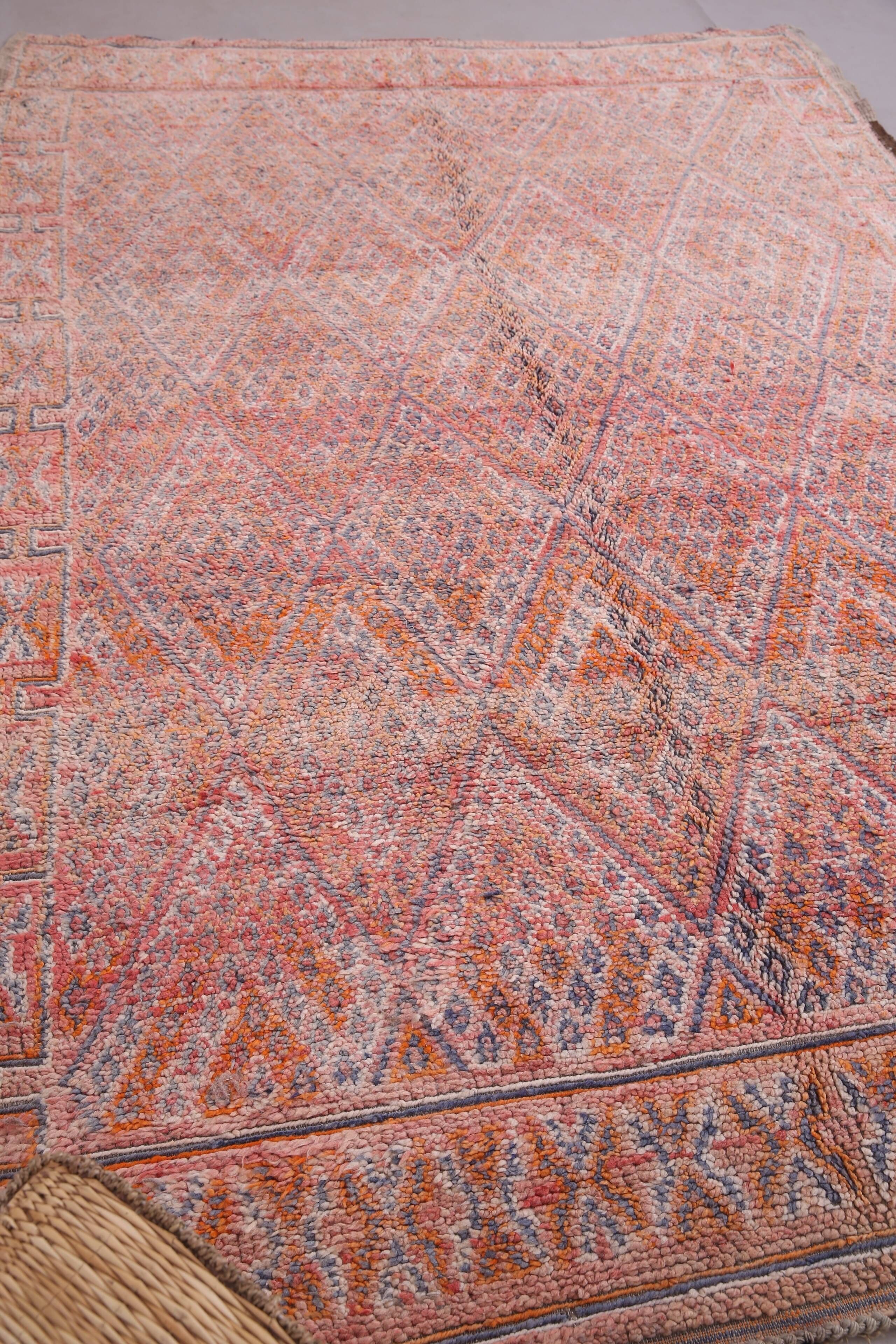 Tapis marocain vintage rose 205 x 303 cm, tapis en laine berbère, tapis berbère boho
