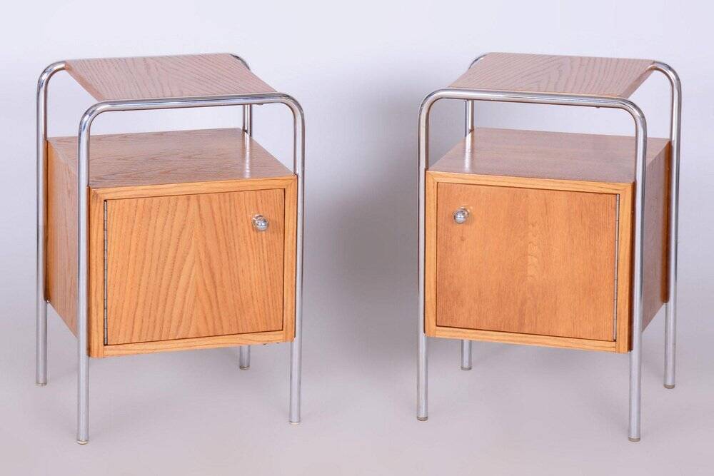 Bauhaus Chrome Bedside Tables attributed to R. Slezák, Former Czechoslovakia, 1930s, Set of 2
