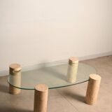 Coffee table, marble legs, glass top, from the 60s