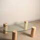 Coffee table, marble legs, glass top, from the 60s