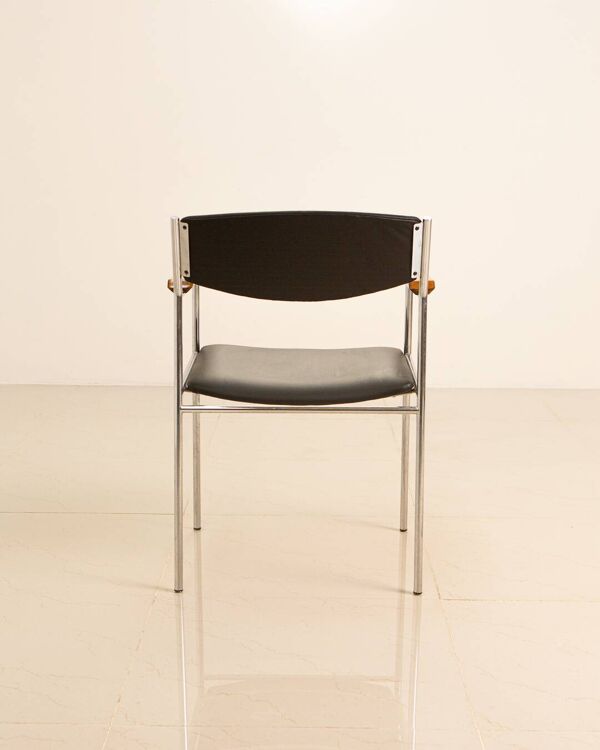 Fauteuil en cuir et bois par Gijs van der Sluis 80's