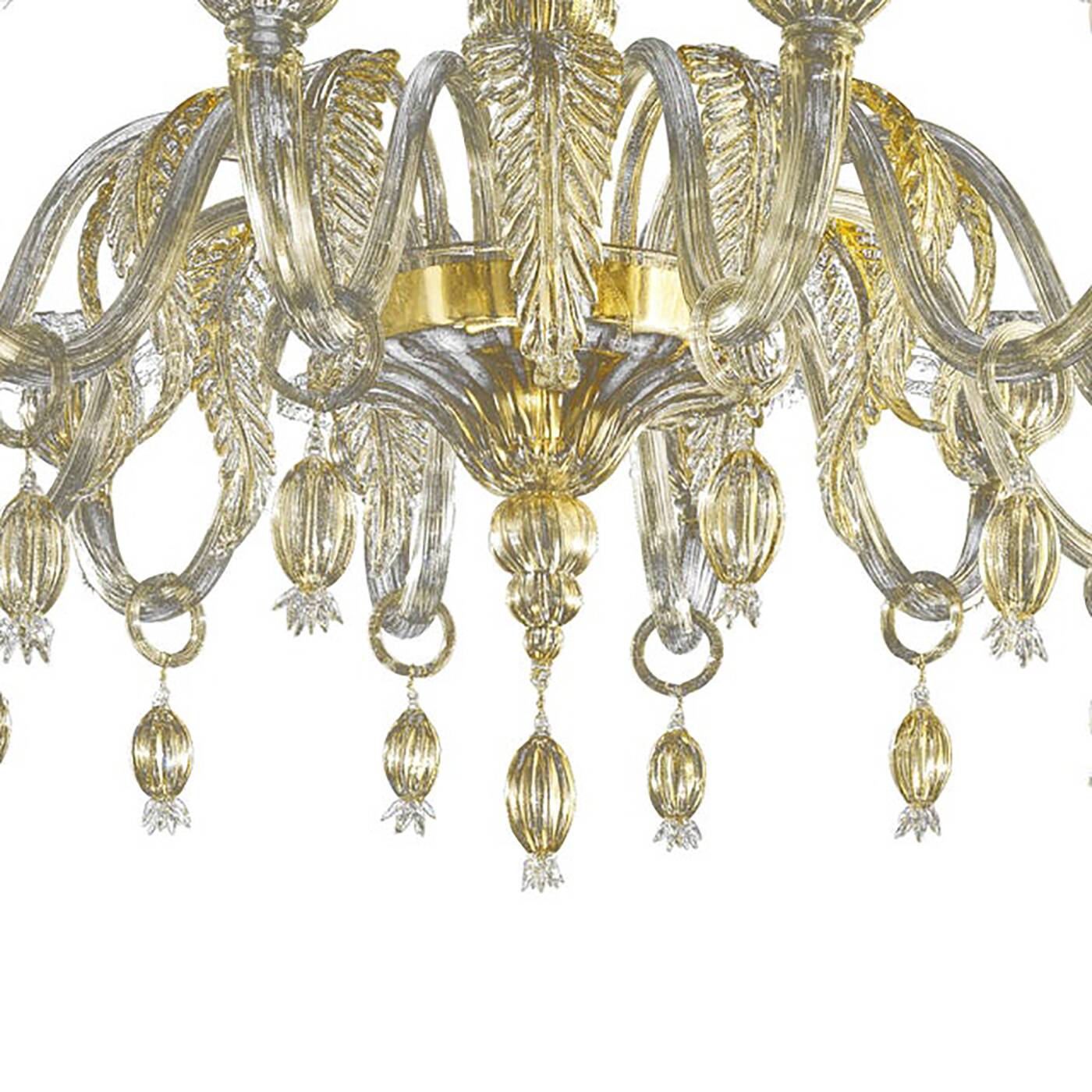 Contemporary Venetian Gold Murano Style Glass Chandelier With Leaves
