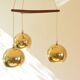 Scandinavian pendant lamp, brass and teak, 60s