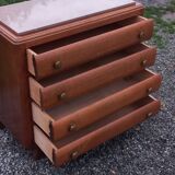 Commode en chêne pieds compas 4 tiroirs, 1950