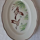 Digoin Sarreguemines dish, hand-painted decoration of wild birds