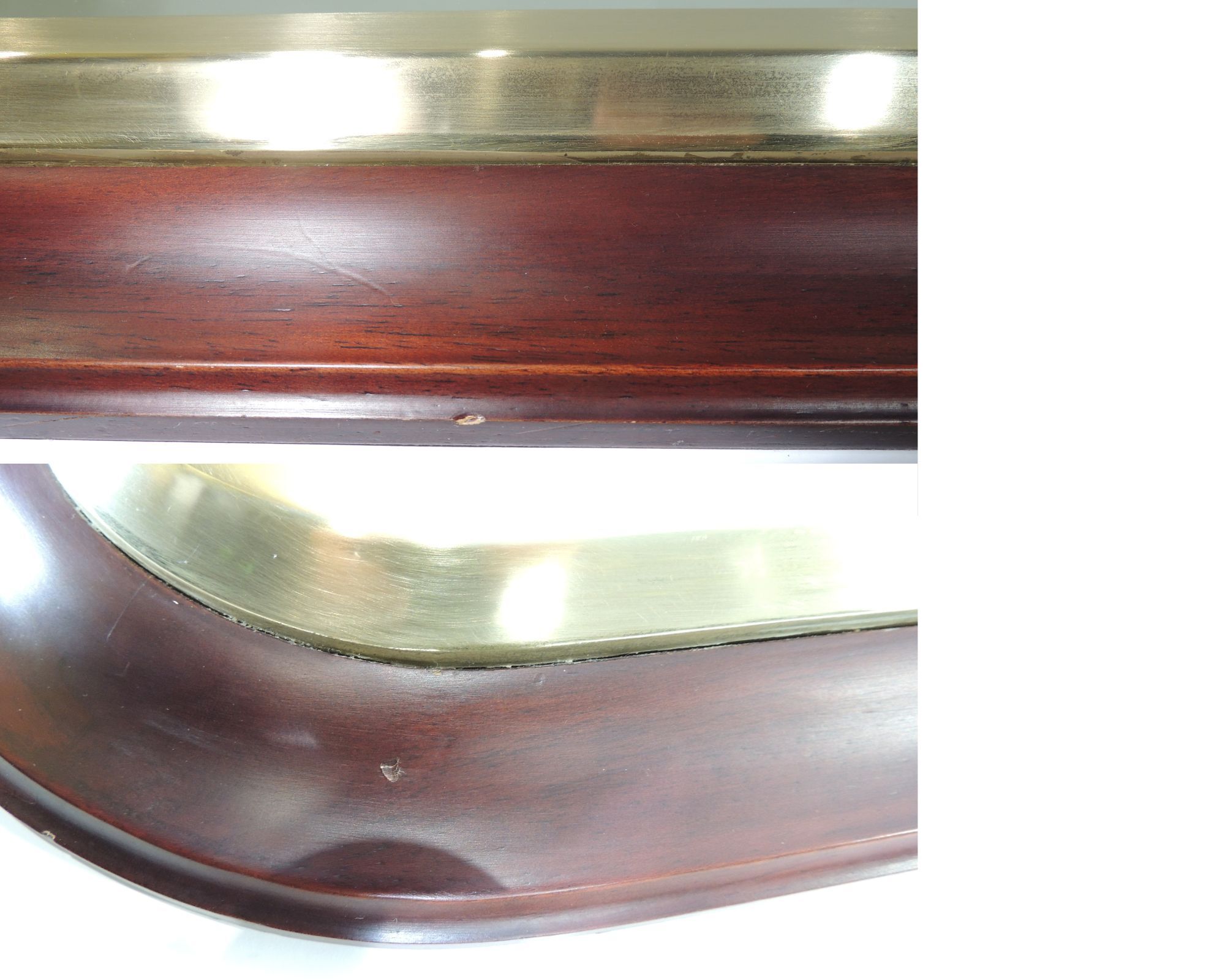 Square mirror mahogany and brass / vintage 60x60cm