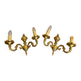 Pair of Double Wall Lights in Antique Louis XV Style, Gilded Bronze Vintage #D67