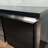 Vintage wooden and aluminum sideboard designed by the 1970s with 3 doors and 4 drawers