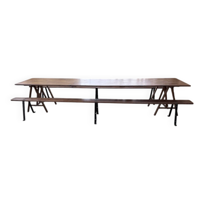 Table de ferme tréteaux XXL 4m et ses bancs