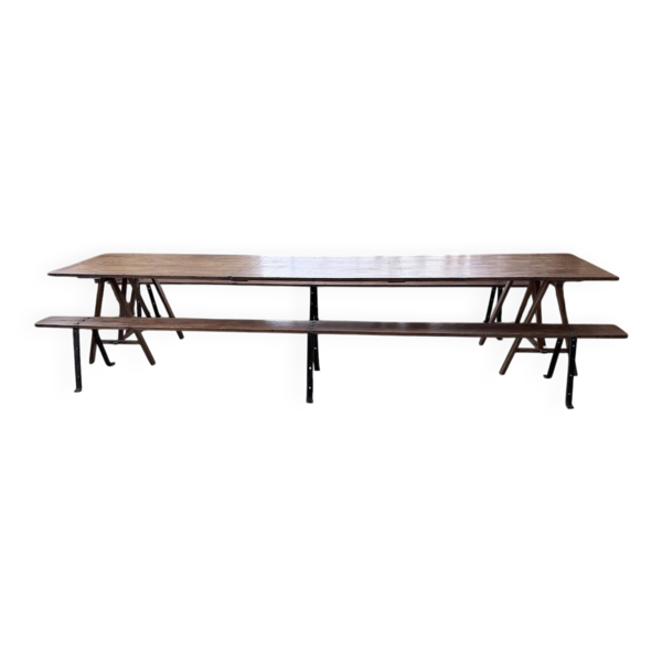 Table de ferme tréteaux XXL 4m et ses bancs