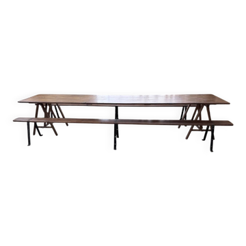 Table de ferme tréteaux XXL 4m et ses bancs
