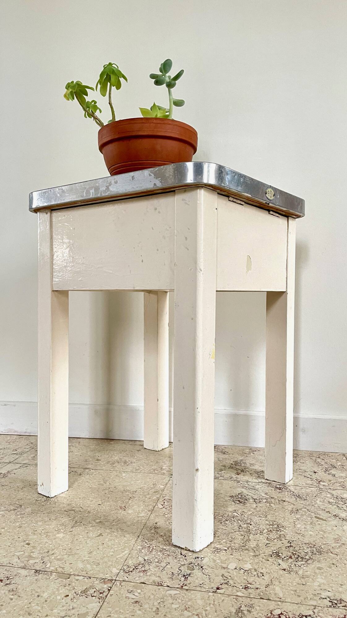 Vintage wooden trunk stool