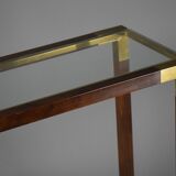 Elegant brass, glass and wood console 1980's