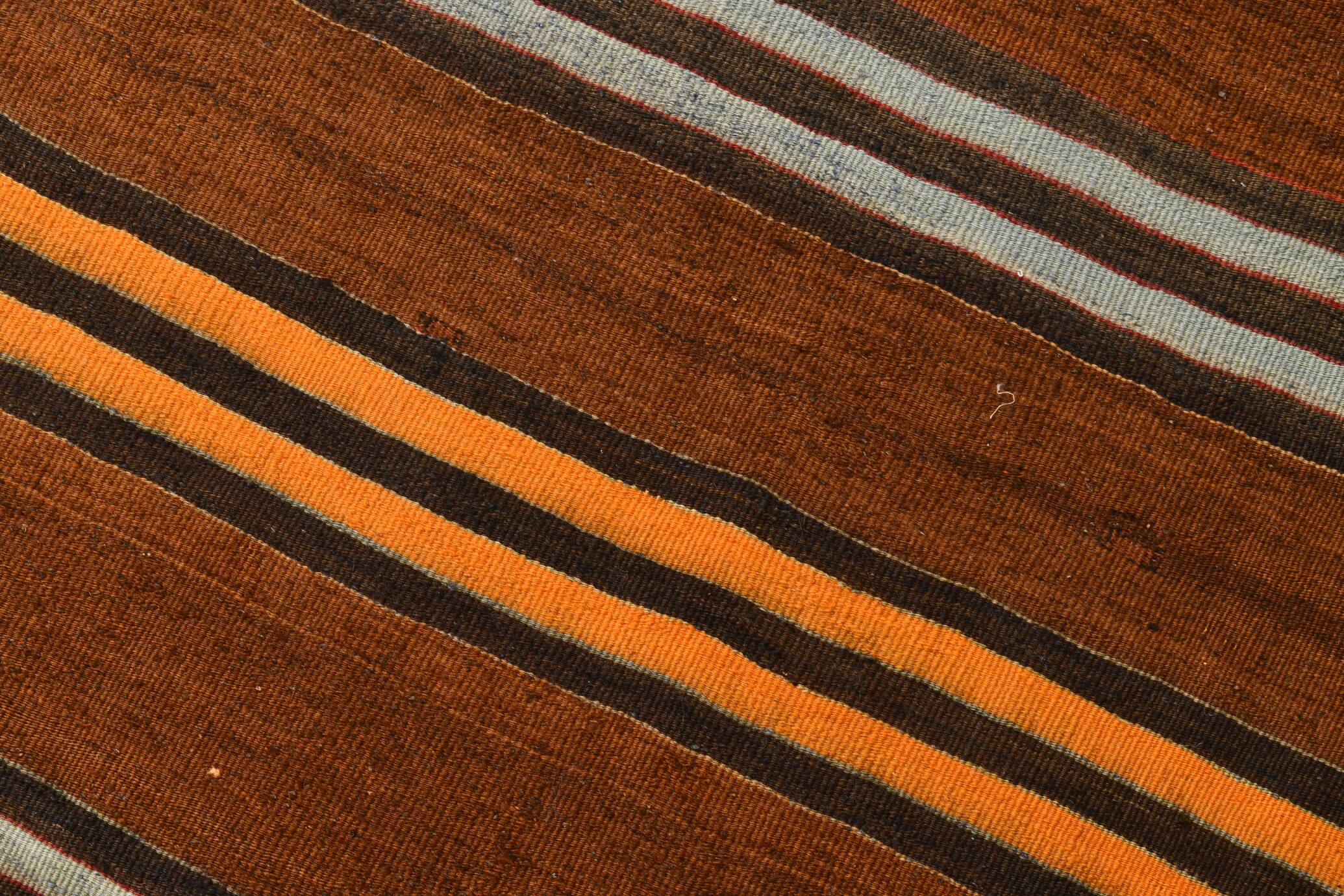 Brown & Orange Stiped Mid Century Vintage Kilim Rug, 75x387 Cm