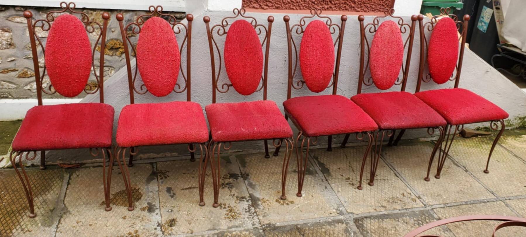 Lot of round table and 6 chairs in ironwork Raymond Menos Haiti