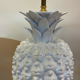 White lacquer pineapple lamp Hollywood regency with pink shade