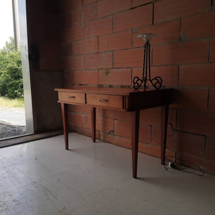 Modernist mahogany desk DLG Maxime Old – Hourglass handles (1940)