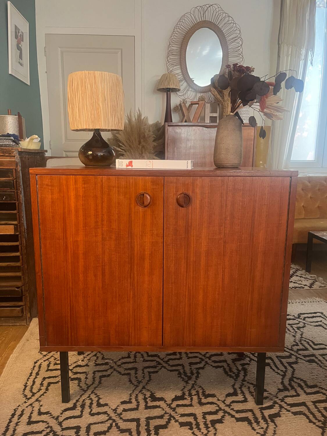 Scandinavian teak furniture with 2 doors
