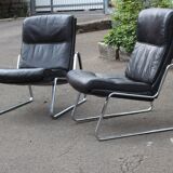 Paire de fauteuils Lange Drabert en cuir 1970