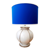 Lampe faïence de Longwy et abat-jour bleu sur mesure