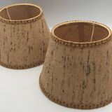 Pair of vintage burlap and braid lampshades