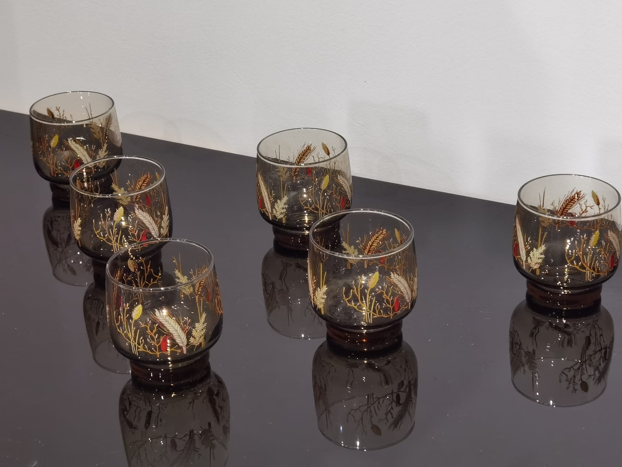 Set of 6 vintage Arcopal glasses in smoked glass country décor "ear of wheat"