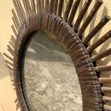 Vintage sun mirror in woven rattan diameter 45 cm retro decoration