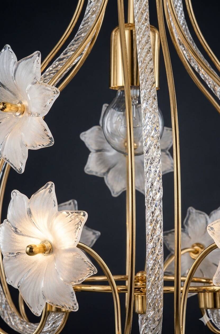 Lampadario vintage in vetro di Murano – "Bocciolo di Fiore" - Altezza