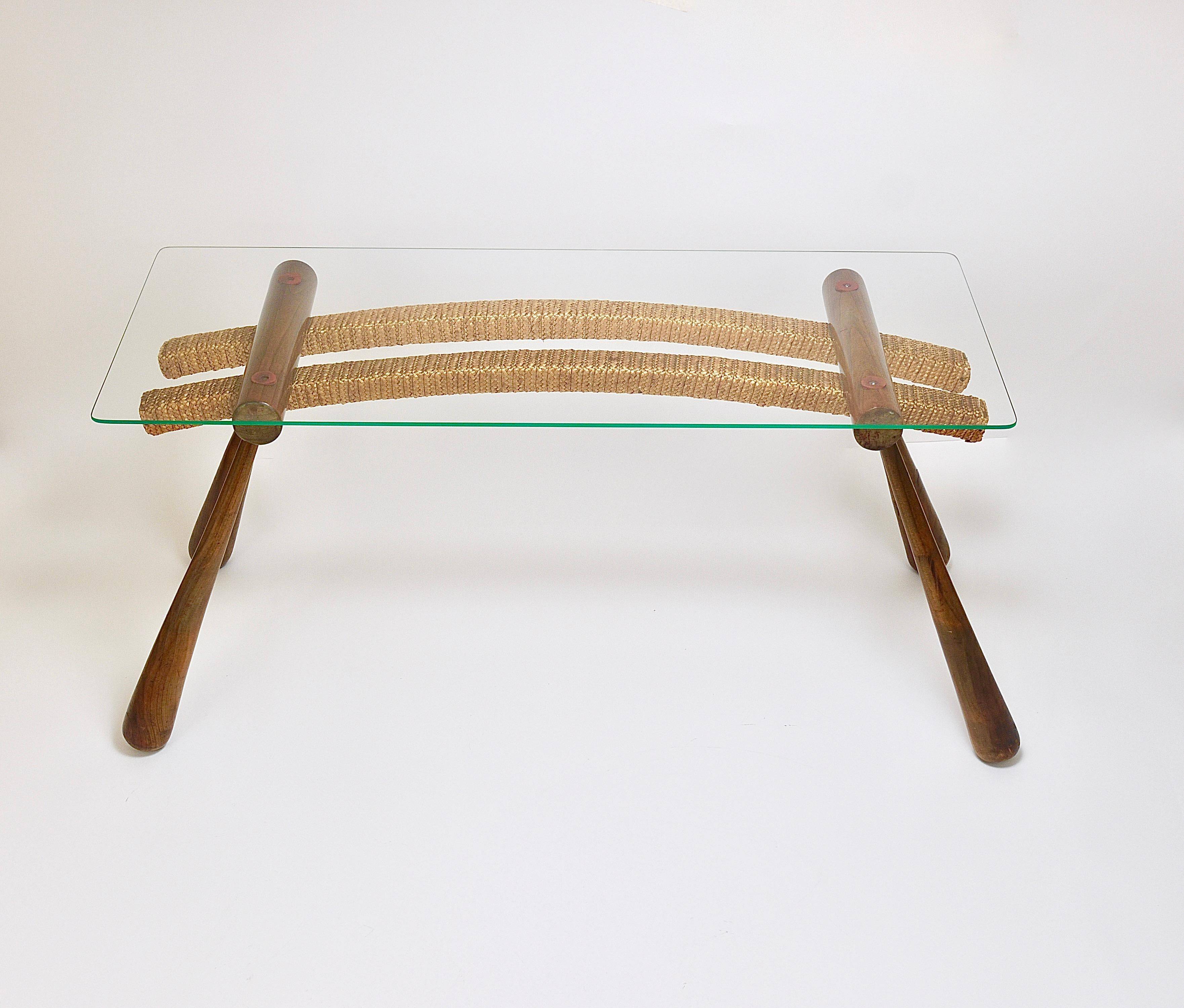 Mid-century side table by Max Kment, maple, cord, Austria, 1950s