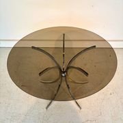 Vintage 1970s round table – smoked glass & chrome base –