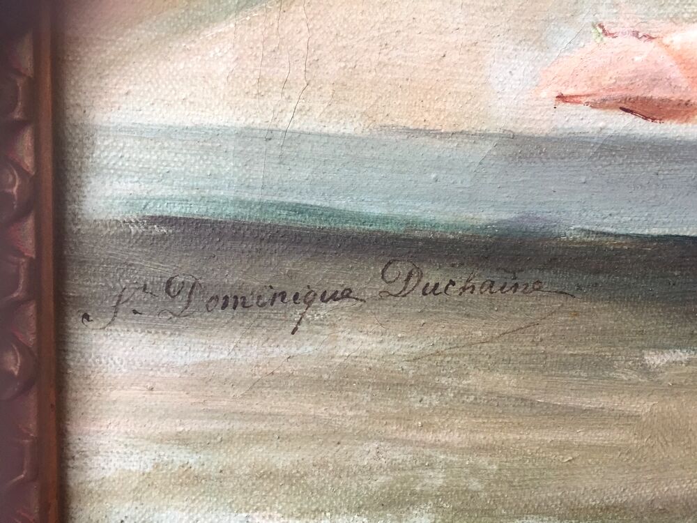 Painting on canvas representing a bouquet of roses sign dominique duchaine